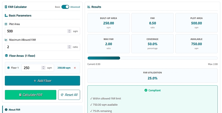 sao architectscom far calculator in advanced mode
