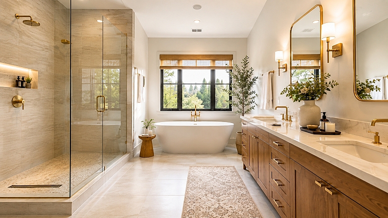 sunlit luxe neutral bathroom